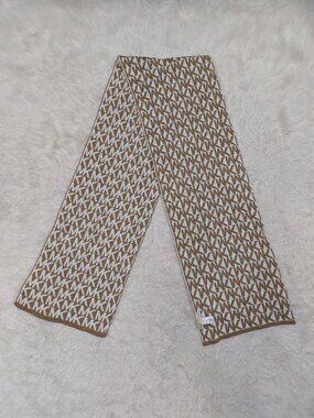 Michael Kors MK Logo Scarf Camel/White Acrylic Knit